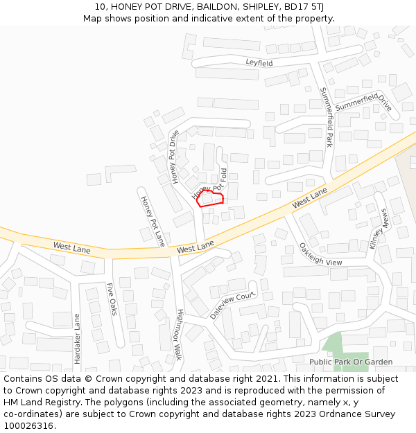 10, HONEY POT DRIVE, BAILDON, SHIPLEY, BD17 5TJ: Location map and indicative extent of plot