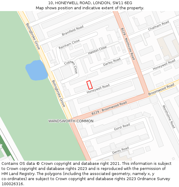 10, HONEYWELL ROAD, LONDON, SW11 6EG: Location map and indicative extent of plot