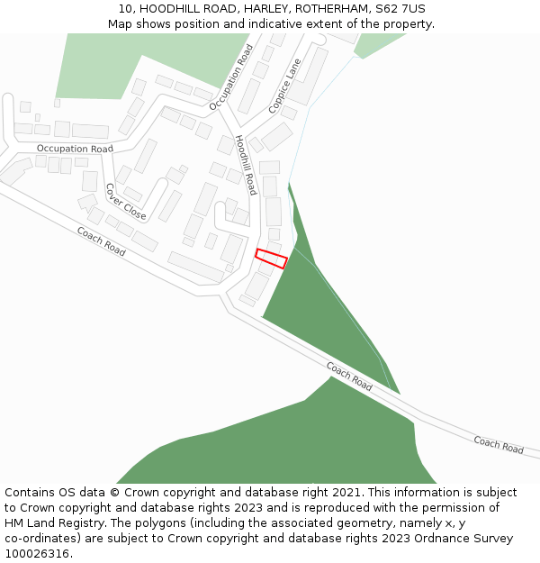 10, HOODHILL ROAD, HARLEY, ROTHERHAM, S62 7US: Location map and indicative extent of plot