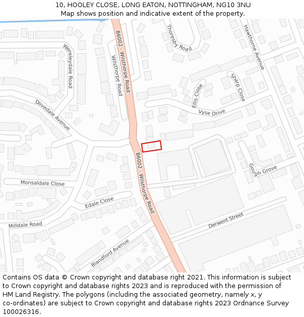 10, HOOLEY CLOSE, LONG EATON, NOTTINGHAM, NG10 3NU: Location map and indicative extent of plot