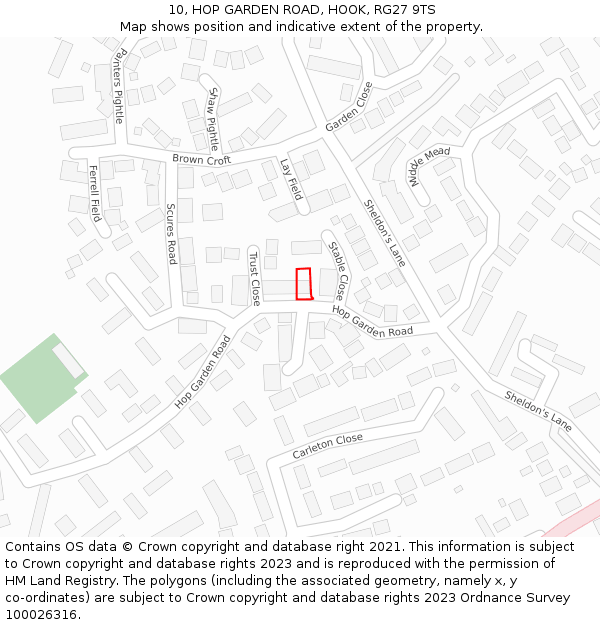 10, HOP GARDEN ROAD, HOOK, RG27 9TS: Location map and indicative extent of plot