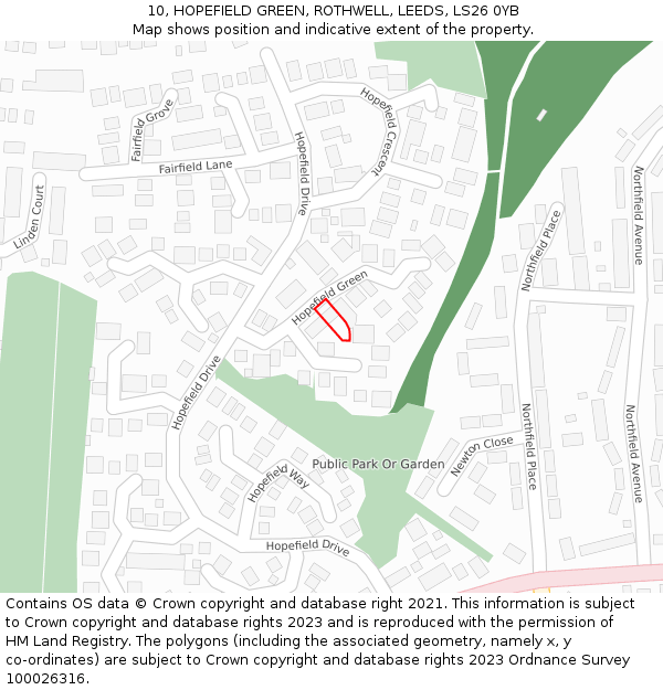 10, HOPEFIELD GREEN, ROTHWELL, LEEDS, LS26 0YB: Location map and indicative extent of plot
