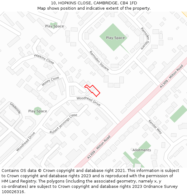 10, HOPKINS CLOSE, CAMBRIDGE, CB4 1FD: Location map and indicative extent of plot