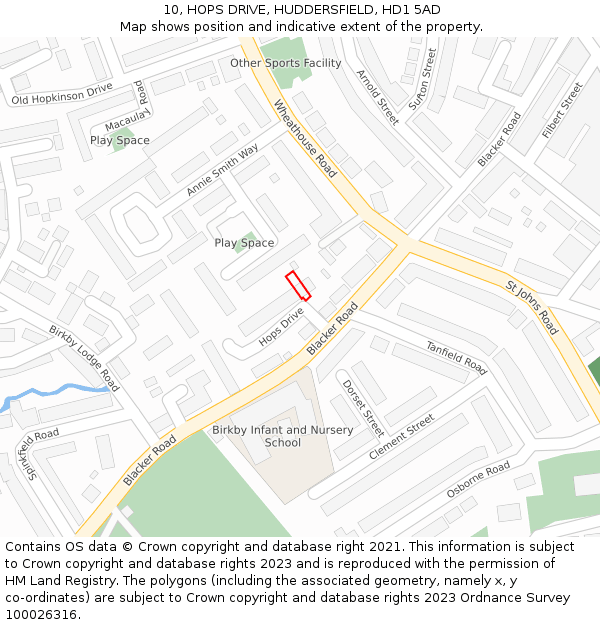 10, HOPS DRIVE, HUDDERSFIELD, HD1 5AD: Location map and indicative extent of plot