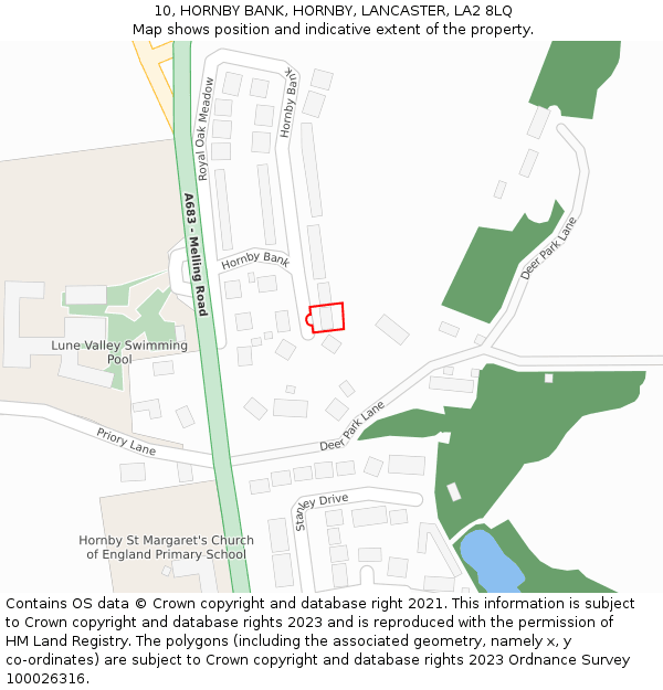 10, HORNBY BANK, HORNBY, LANCASTER, LA2 8LQ: Location map and indicative extent of plot