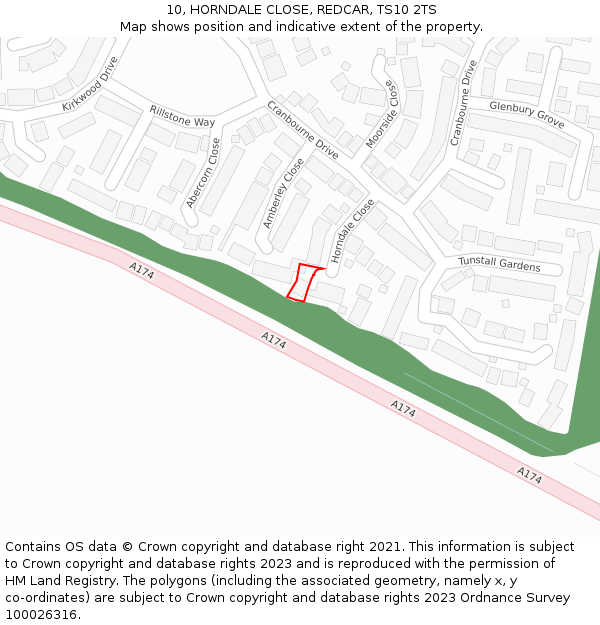 10, HORNDALE CLOSE, REDCAR, TS10 2TS: Location map and indicative extent of plot