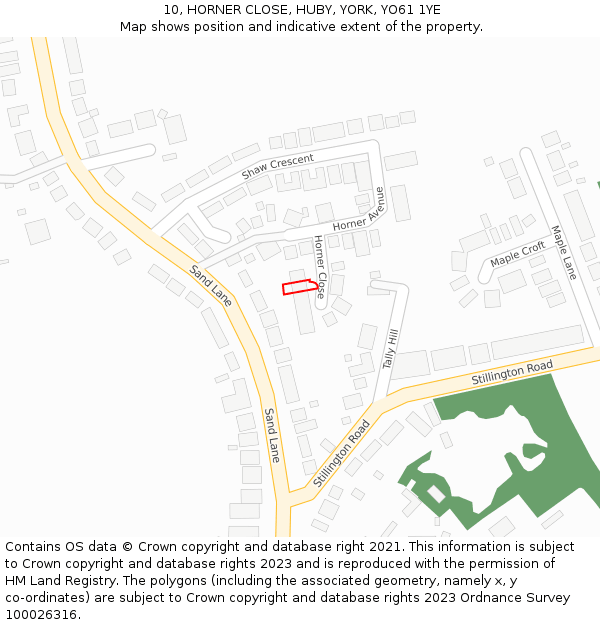 10, HORNER CLOSE, HUBY, YORK, YO61 1YE: Location map and indicative extent of plot