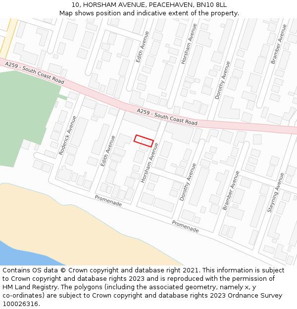 10, HORSHAM AVENUE, PEACEHAVEN, BN10 8LL: Location map and indicative extent of plot