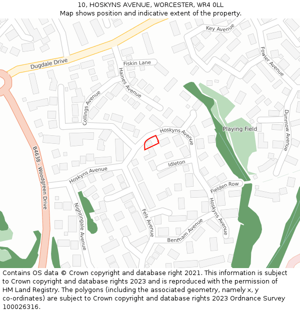 10, HOSKYNS AVENUE, WORCESTER, WR4 0LL: Location map and indicative extent of plot