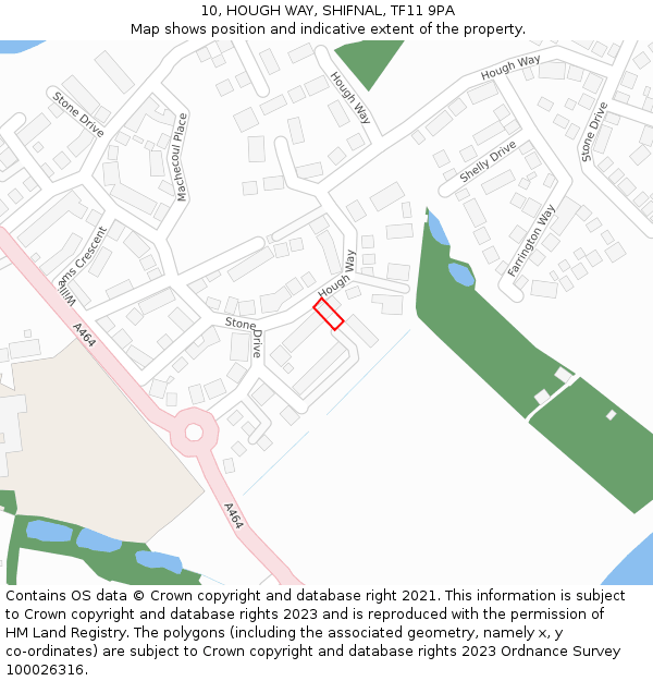 10, HOUGH WAY, SHIFNAL, TF11 9PA: Location map and indicative extent of plot