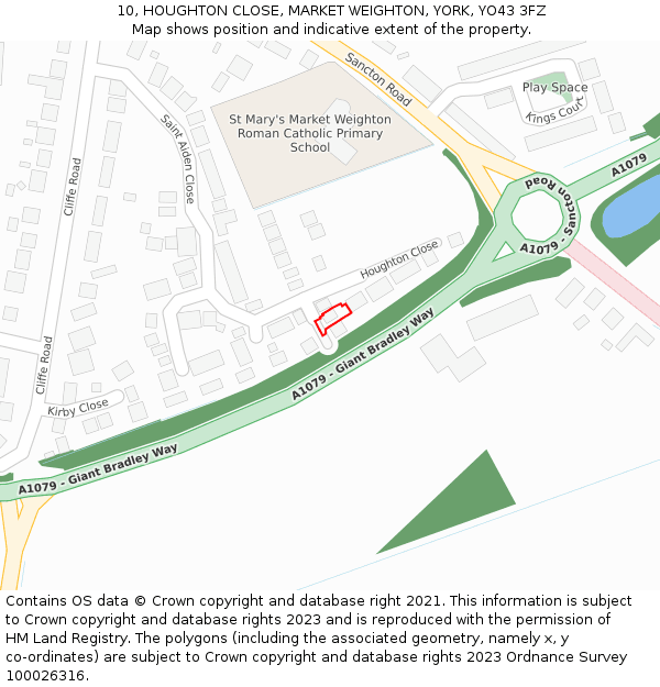 10, HOUGHTON CLOSE, MARKET WEIGHTON, YORK, YO43 3FZ: Location map and indicative extent of plot