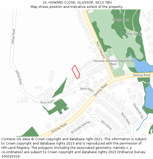 10, HOWARD CLOSE, GLOSSOP, SK13 7BH: Location map and indicative extent of plot