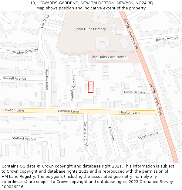 10, HOWARDS GARDENS, NEW BALDERTON, NEWARK, NG24 3FJ: Location map and indicative extent of plot