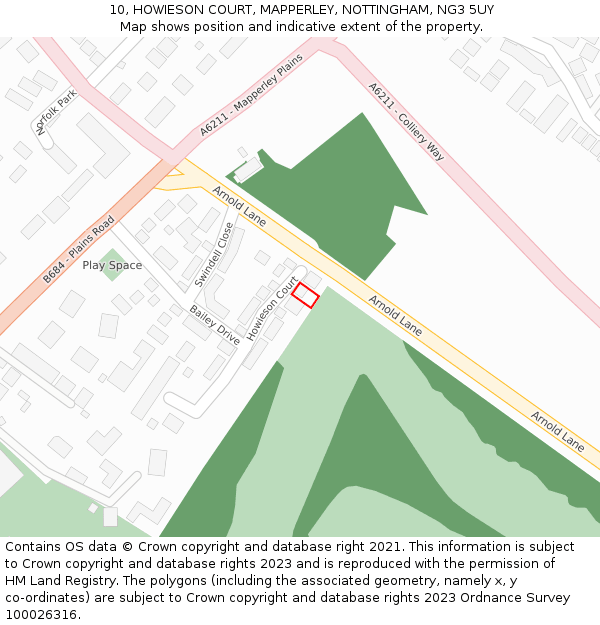 10, HOWIESON COURT, MAPPERLEY, NOTTINGHAM, NG3 5UY: Location map and indicative extent of plot