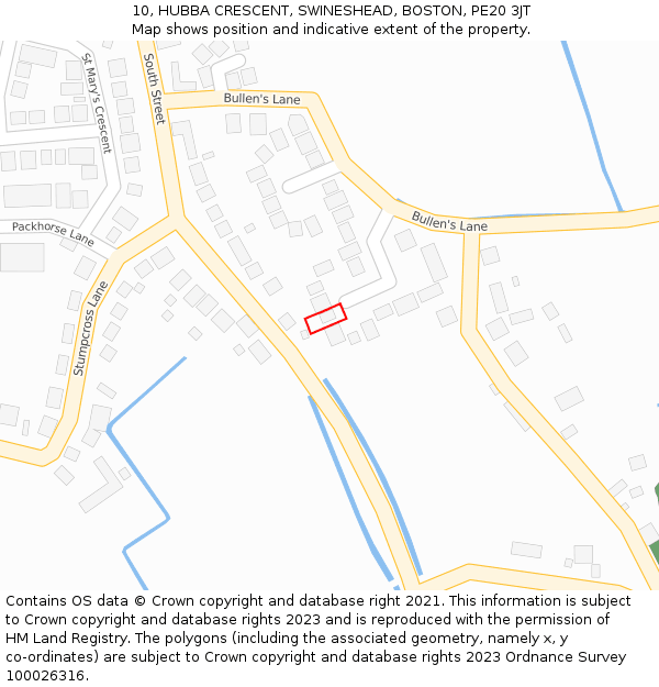 10, HUBBA CRESCENT, SWINESHEAD, BOSTON, PE20 3JT: Location map and indicative extent of plot