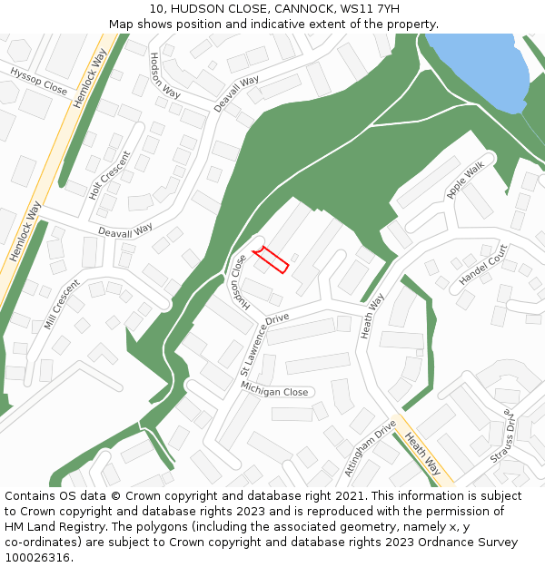 10, HUDSON CLOSE, CANNOCK, WS11 7YH: Location map and indicative extent of plot