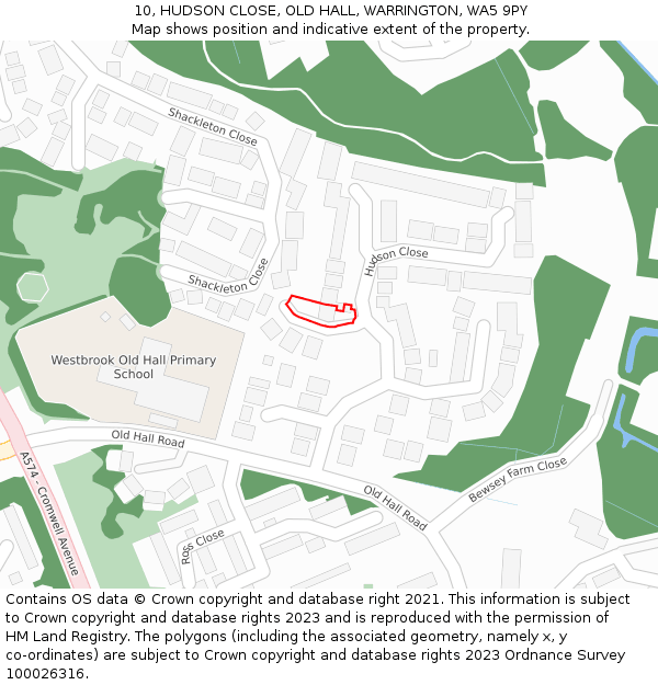 10, HUDSON CLOSE, OLD HALL, WARRINGTON, WA5 9PY: Location map and indicative extent of plot