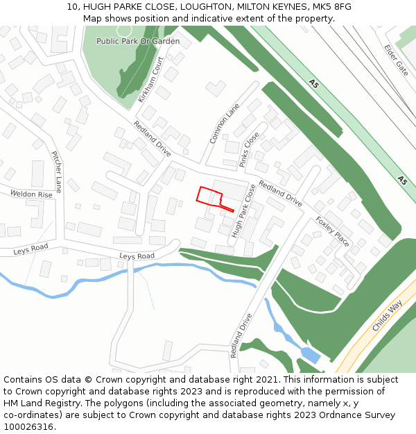 10, HUGH PARKE CLOSE, LOUGHTON, MILTON KEYNES, MK5 8FG: Location map and indicative extent of plot