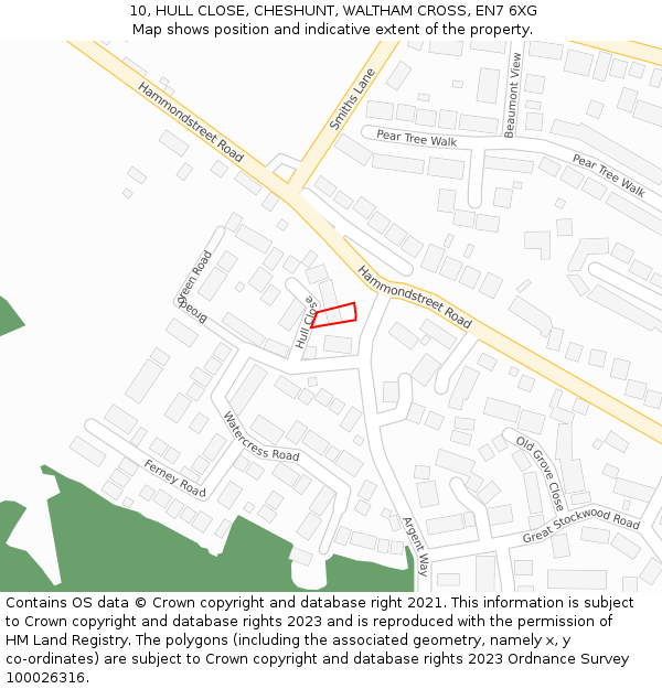 10, HULL CLOSE, CHESHUNT, WALTHAM CROSS, EN7 6XG: Location map and indicative extent of plot