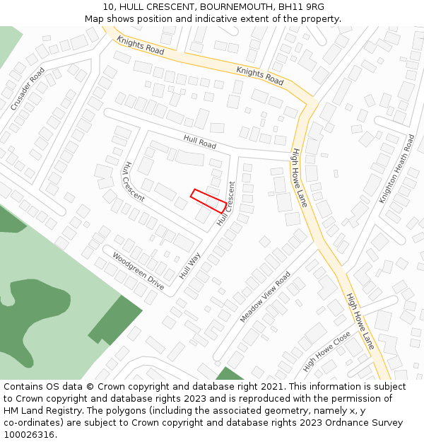 10, HULL CRESCENT, BOURNEMOUTH, BH11 9RG: Location map and indicative extent of plot