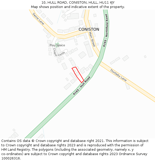 10, HULL ROAD, CONISTON, HULL, HU11 4JY: Location map and indicative extent of plot