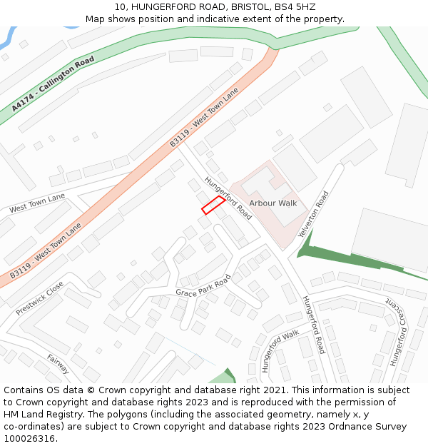 10, HUNGERFORD ROAD, BRISTOL, BS4 5HZ: Location map and indicative extent of plot