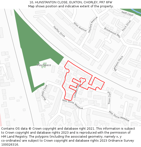 10, HUNSTANTON CLOSE, EUXTON, CHORLEY, PR7 6FW: Location map and indicative extent of plot