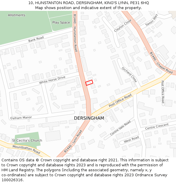 10, HUNSTANTON ROAD, DERSINGHAM, KING'S LYNN, PE31 6HQ: Location map and indicative extent of plot