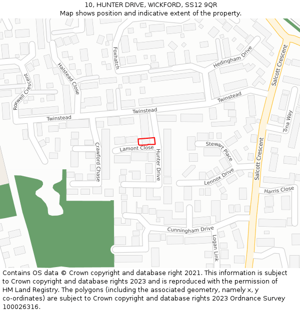 10, HUNTER DRIVE, WICKFORD, SS12 9QR: Location map and indicative extent of plot