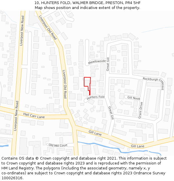 10, HUNTERS FOLD, WALMER BRIDGE, PRESTON, PR4 5HF: Location map and indicative extent of plot