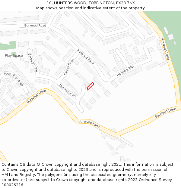 10, HUNTERS WOOD, TORRINGTON, EX38 7NX: Location map and indicative extent of plot