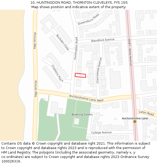 10, HUNTINGDON ROAD, THORNTON-CLEVELEYS, FY5 1SS: Location map and indicative extent of plot