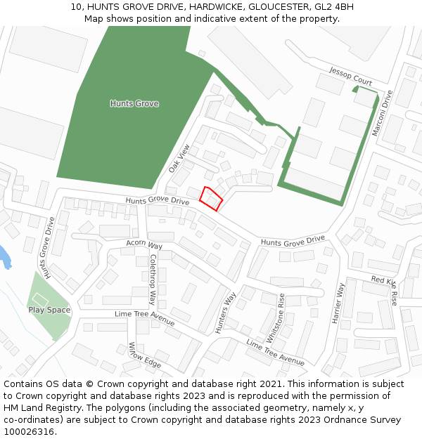 10, HUNTS GROVE DRIVE, HARDWICKE, GLOUCESTER, GL2 4BH: Location map and indicative extent of plot