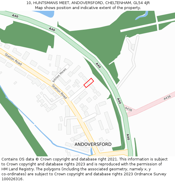 10, HUNTSMANS MEET, ANDOVERSFORD, CHELTENHAM, GL54 4JR: Location map and indicative extent of plot
