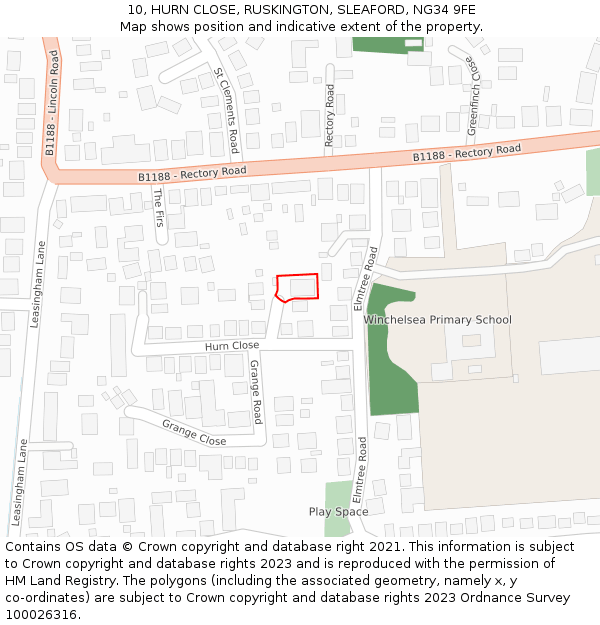 10, HURN CLOSE, RUSKINGTON, SLEAFORD, NG34 9FE: Location map and indicative extent of plot