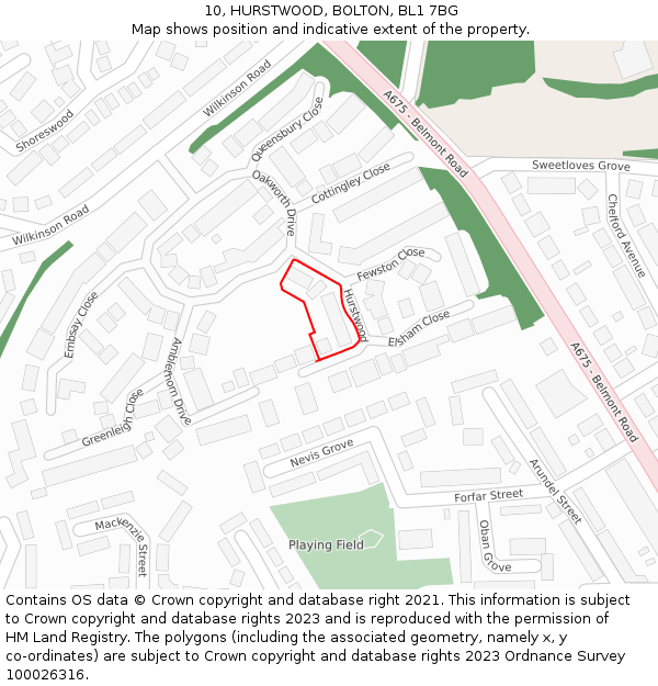 10, HURSTWOOD, BOLTON, BL1 7BG: Location map and indicative extent of plot