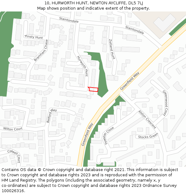 10, HURWORTH HUNT, NEWTON AYCLIFFE, DL5 7LJ: Location map and indicative extent of plot