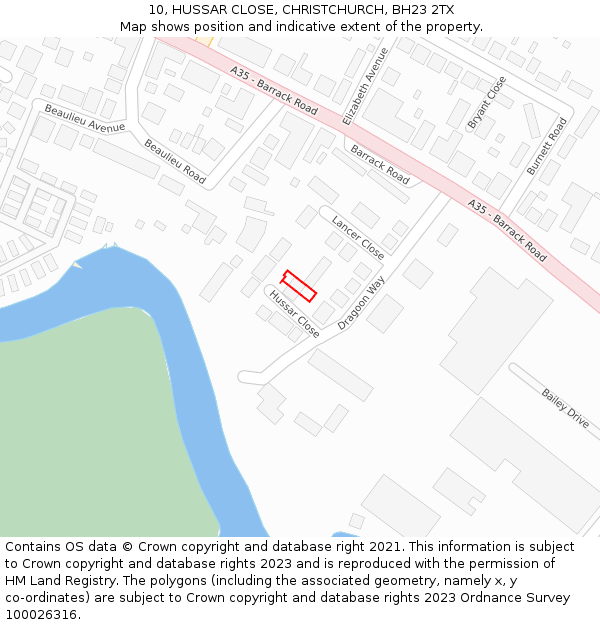 10, HUSSAR CLOSE, CHRISTCHURCH, BH23 2TX: Location map and indicative extent of plot
