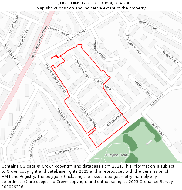 10, HUTCHINS LANE, OLDHAM, OL4 2RF: Location map and indicative extent of plot