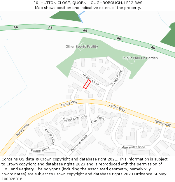 10, HUTTON CLOSE, QUORN, LOUGHBOROUGH, LE12 8WS: Location map and indicative extent of plot
