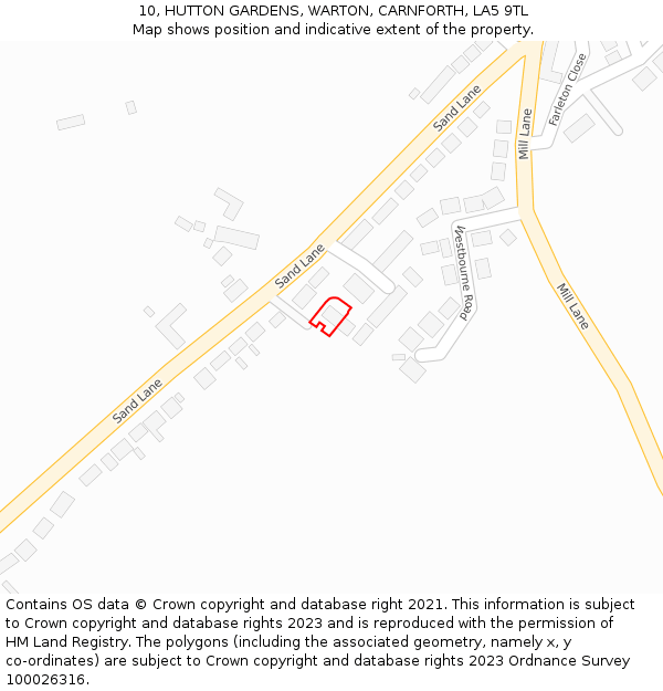 10, HUTTON GARDENS, WARTON, CARNFORTH, LA5 9TL: Location map and indicative extent of plot