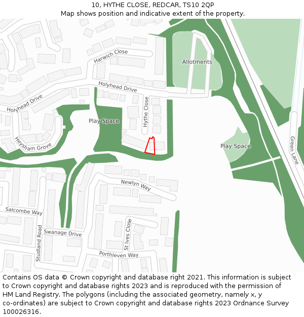 10, HYTHE CLOSE, REDCAR, TS10 2QP: Location map and indicative extent of plot