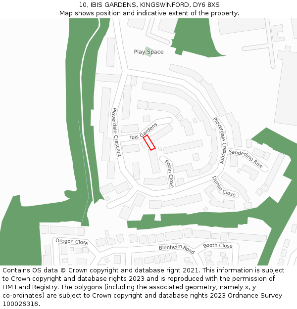 10, IBIS GARDENS, KINGSWINFORD, DY6 8XS: Location map and indicative extent of plot