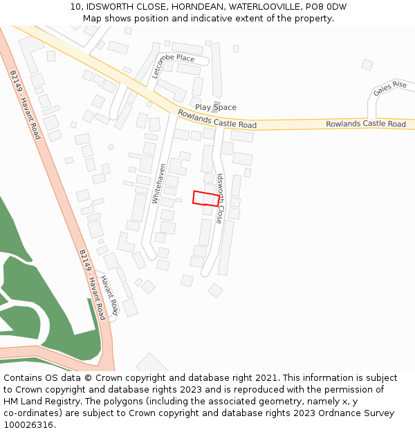 10, IDSWORTH CLOSE, HORNDEAN, WATERLOOVILLE, PO8 0DW: Location map and indicative extent of plot