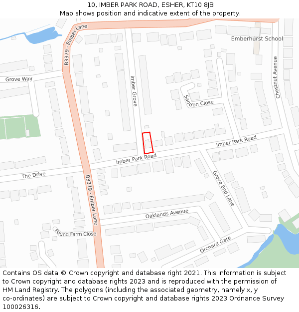 10, IMBER PARK ROAD, ESHER, KT10 8JB: Location map and indicative extent of plot