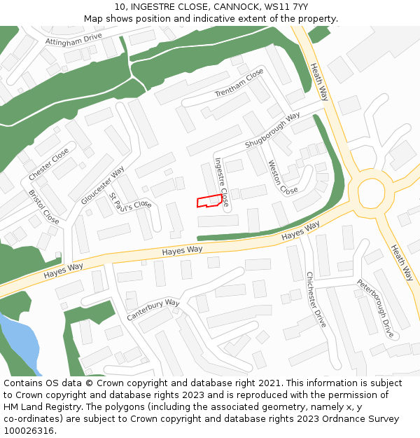 10, INGESTRE CLOSE, CANNOCK, WS11 7YY: Location map and indicative extent of plot