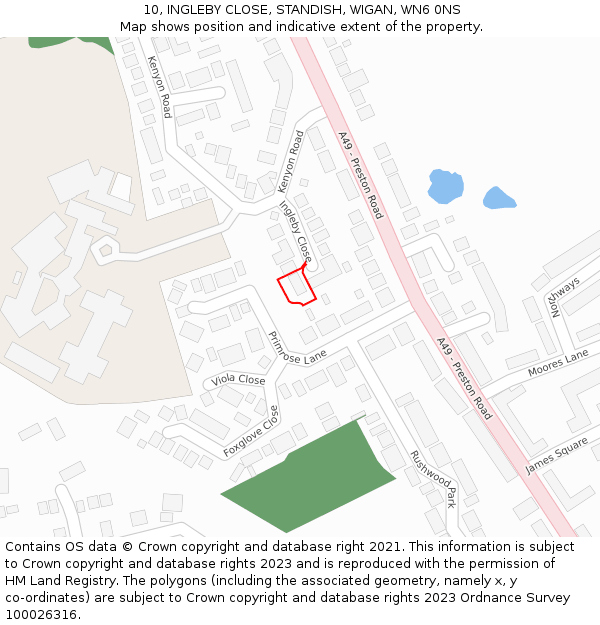 10, INGLEBY CLOSE, STANDISH, WIGAN, WN6 0NS: Location map and indicative extent of plot