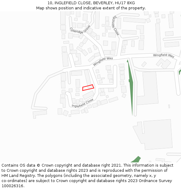 10, INGLEFIELD CLOSE, BEVERLEY, HU17 8XG: Location map and indicative extent of plot