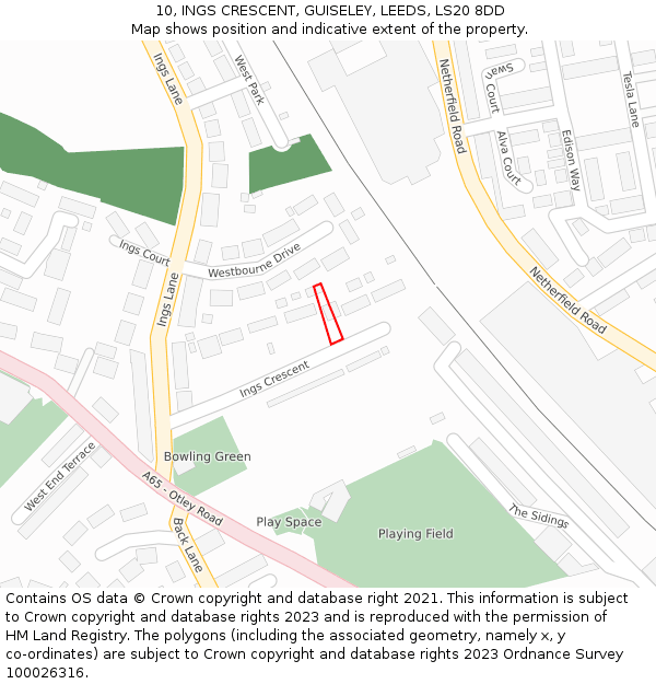 10, INGS CRESCENT, GUISELEY, LEEDS, LS20 8DD: Location map and indicative extent of plot