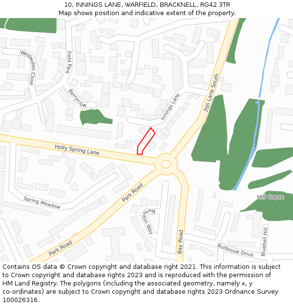 10, INNINGS LANE, WARFIELD, BRACKNELL, RG42 3TR: Location map and indicative extent of plot